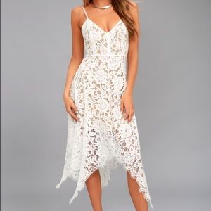 Lulus One Wish White Lace Midi Dress